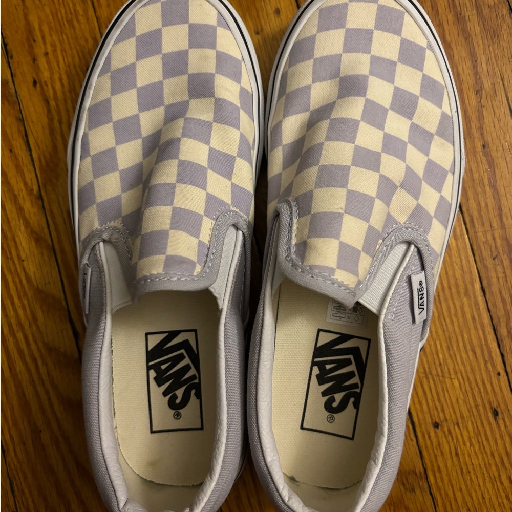 Vans Gray and Cream Checkered Slip-On Sneakers